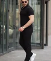 Erkek Yakalı Fermuarlı T-shirt Pantolon Ikili Rahat Takım