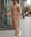 Erkek Yakalı Fermuarlı T-shirt Pantolon Ikili Rahat Takım