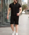 Erkek Yakalı Fermuarlı T-shirt şort Ikili Takım