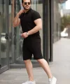 Erkek Yakalı Fermuarlı T-shirt şort Ikili Takım