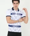 Erkek Yakalı Slim Fit Baskılı T-Shirt - Beyaz
