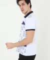 Erkek Yakalı Slim Fit Baskılı T-Shirt - Beyaz