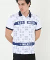 Erkek Yakalı Slim Fit Baskılı T-Shirt - Beyaz