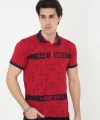 Erkek Yakalı Slim Fit Baskılı T-Shirt - Kırmızı