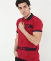 Erkek Yakalı Slim Fit Baskılı T-Shirt - Kırmızı