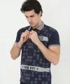 Erkek Yakalı Slim Fit Baskılı T-Shirt - Lacivert