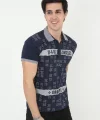 Erkek Yakalı Slim Fit Baskılı T-Shirt - Lacivert