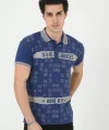 Erkek Yakalı Slim Fit Baskılı T-Shirt - Mavi