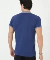 Erkek Yakalı Slim Fit Baskılı T-Shirt - Mavi