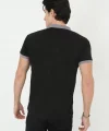 Erkek Yakalı Slim Fit Baskılı T-Shirt - Siyah