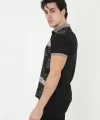 Erkek Yakalı Slim Fit Baskılı T-Shirt - Siyah