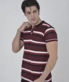 Erkek Yakalı Slim Fit Dokuma Çizgili T-Shirt - Bordo