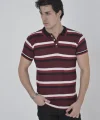 Erkek Yakalı Slim Fit Dokuma Çizgili T-Shirt - Bordo