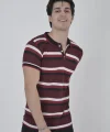 Erkek Yakalı Slim Fit Dokuma Çizgili T-Shirt - Bordo