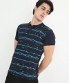 Erkek Yakalı Slim Fit Pike Çizgili T-Shirt - Lacivert