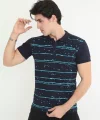 Erkek Yakalı Slim Fit Pike Çizgili T-Shirt - Lacivert