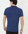Erkek Yakalı Slim Fit Pike Çizgili T-Shirt - Mavi