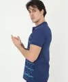 Erkek Yakalı Slim Fit Pike Çizgili T-Shirt - Mavi