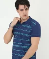 Erkek Yakalı Slim Fit Pike Çizgili T-Shirt - Mavi