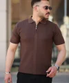 Erkek Yakası Fermuarlı Kısa Kollu T-shirt