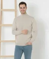 Erkek Yarım Boğaz Triko Kazak Yumuşak Dokulu Pamuklu Ince Dokuma, Uzun Kollu Rahat Regular Kalıp - Krem