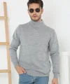Erkek Yarım Boğaz Triko Kazak Yumuşak Dokulu Pamuklu Ince Dokuma, Uzun Kollu Rahat Regular Kalıp - Gri