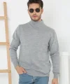 Erkek Yarım Boğaz Triko Kazak Yumuşak Dokulu Pamuklu Ince Dokuma, Uzun Kollu Rahat Regular Kalıp - Gri