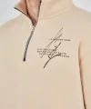 Erkek Yarım Fermuarlı Baskılı Sweat - Bej