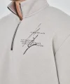 Erkek Yarım Fermuarlı Baskılı Sweat - Boyalı Gri