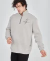 Erkek Yarım Fermuarlı Baskılı Sweat - Boyalı Gri