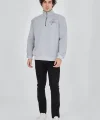 Erkek Yarım Fermuarlı Baskılı Sweat - Gri