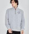 Erkek Yarım Fermuarlı Baskılı Sweat - Gri