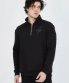 Erkek Yarım Fermuarlı Baskılı Sweat - Siyah