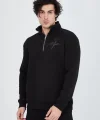 Erkek Yarım Fermuarlı Baskılı Sweat - Siyah