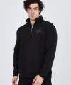 Erkek Yarım Fermuarlı Baskılı Sweat - Siyah