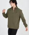 Erkek Yarım Fermuarlı Baskılı Sweat - Yeşil