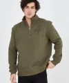 Erkek Yarım Fermuarlı Baskılı Sweat - Yeşil