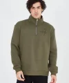 Erkek Yarım Fermuarlı Baskılı Sweat - Yeşil