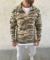 Erkek Yarım Fermuarlı Desenli Polar Sweat – Haki Kamuflaj Yakalı, Uzun Kollu, Oversize Rahat Kalıp - Haki