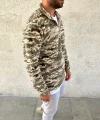 Erkek Yarım Fermuarlı Desenli Polar Sweat – Haki Kamuflaj Yakalı, Uzun Kollu, Oversize Rahat Kalıp - Haki