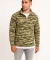 Erkek Yarım Fermuarlı Desenli Polar Sweat – Haki Kamuflaj Yakalı, Uzun Kollu, Oversize Rahat Kalıp - Haki