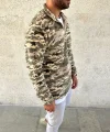 Erkek Yarım Fermuarlı Desenli Polar Sweat – Haki Kamuflaj Yakalı, Uzun Kollu, Oversize Rahat Kalıp - Haki