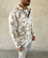 Erkek Yarım Fermuarlı Desenli Polar Sweat Yakalı, Uzun Kollu, Oversize Rahat Kalıp - Bej