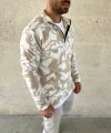 Erkek Yarım Fermuarlı Desenli Polar Sweat Yakalı, Uzun Kollu, Oversize Rahat Kalıp - Bej