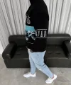 Erkek Yarım Fermuarlı Oversize Baskılı SweatShirt - Siyah