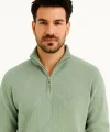 Erkek Yarım Fermuarlı Triko Kazak – Selanik Örgü, Dik Yaka, Pamuklu Dokuma, Regular Fit Uzun Kollu Kışlık Model - Mint Yeşili