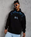Erkek Yıldırım Baskılı Kapşonlu Sweat - Siyah