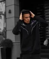 Erkek Yıldırım Baskılı Sweat Kapşonlu - Siyah