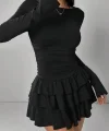 Eteği Kat Kat Volanlı Mini Elbise