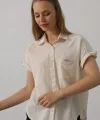 Etiket Detaylı Yarım Kol Gömlek - Taş